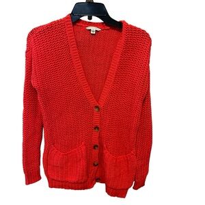 Women’s American Eagle Sz Small Waffle Knit Cardigan Coral Front Pockets V neck
